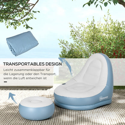 Inflatable Sofa, Inflatable Chair with Footstool Air Sofa with Cup Holder, for Camping, Home, White, 125 x 100 x 87 cm