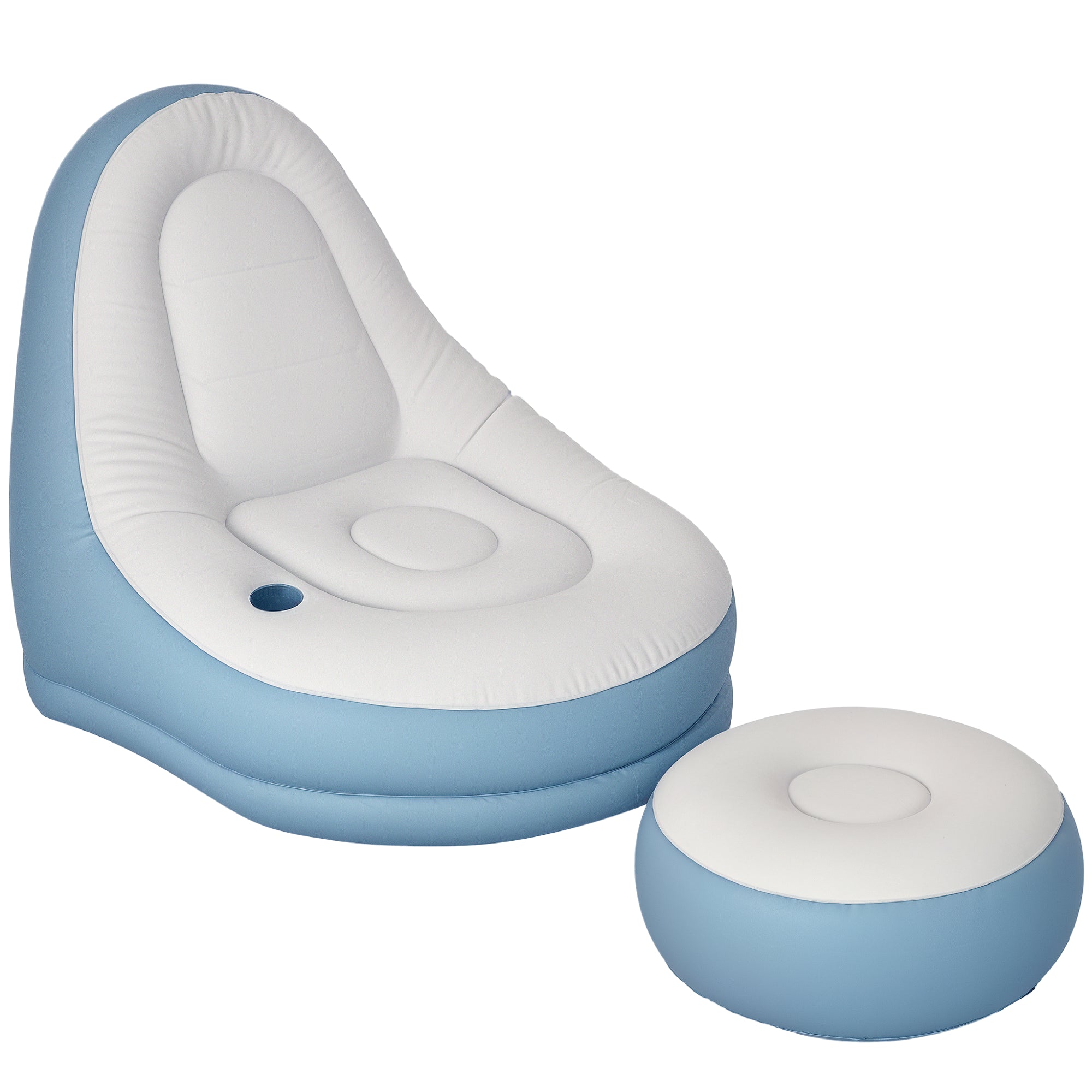 Inflatable Sofa, Inflatable Chair with Footstool Air Sofa with Cup Holder, for Camping, Home, White, 125 x 100 x 87 cm