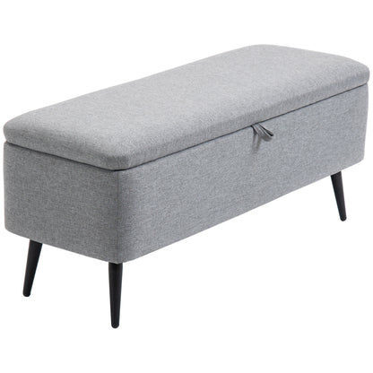 Storage Bench, Upholstered Bench with Storage, Linen-look, Bed Bench with Steel Legs for Living Room, Hallway, Bedroom, up to 150 kg load capacity, 101 x 38.5 x 44.5 cm, Gray