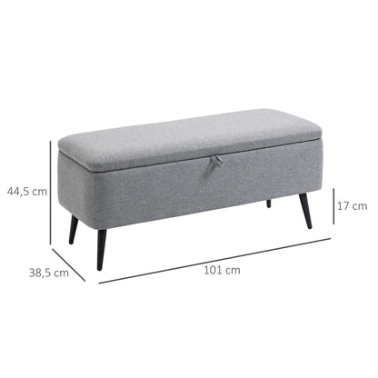 Storage Bench, Upholstered Bench with Storage, Linen-look, Bed Bench with Steel Legs for Living Room, Hallway, Bedroom, up to 150 kg load capacity, 101 x 38.5 x 44.5 cm, Gray