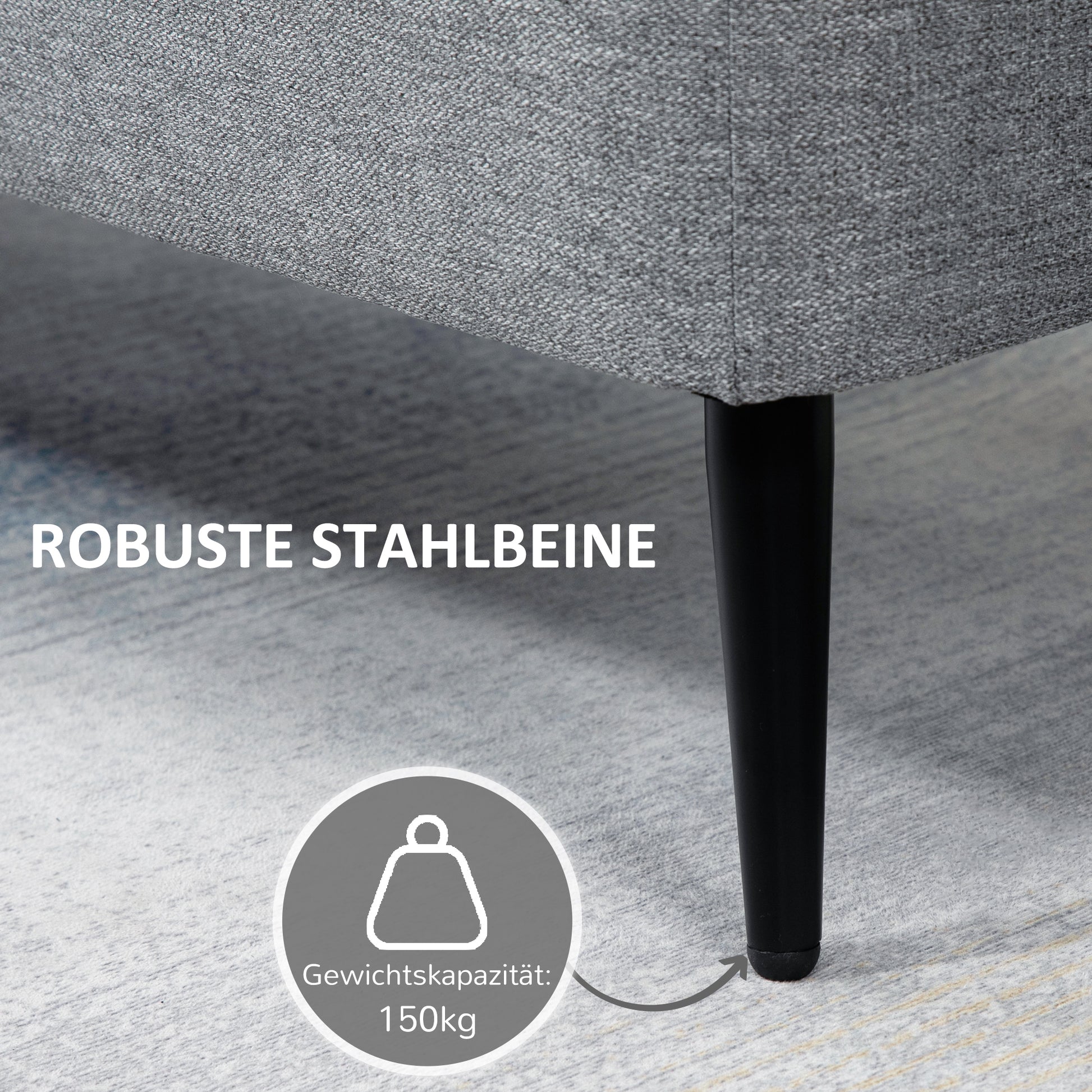 Storage Bench, Upholstered Bench with Storage, Linen-look, Bed Bench with Steel Legs for Living Room, Hallway, Bedroom, up to 150 kg load capacity, 101 x 38.5 x 44.5 cm, Gray