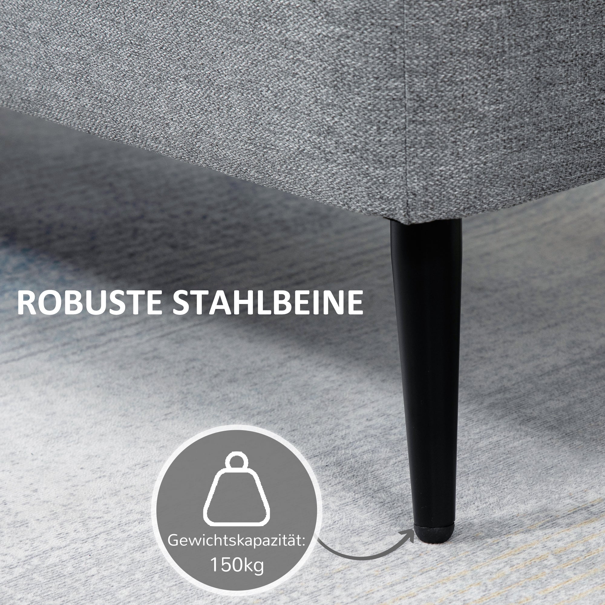 Storage Bench, Upholstered Bench with Storage, Linen-look, Bed Bench with Steel Legs for Living Room, Hallway, Bedroom, up to 150 kg load capacity, 101 x 38.5 x 44.5 cm, Gray