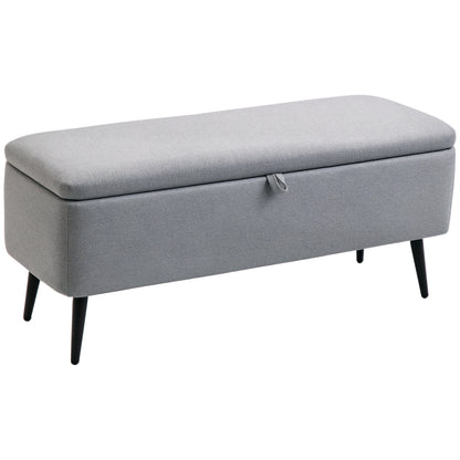 Storage Bench, Upholstered Bench with Storage, Linen-look, Bed Bench with Steel Legs for Living Room, Hallway, Bedroom, up to 150 kg load capacity, 101 x 38.5 x 44.5 cm, Gray