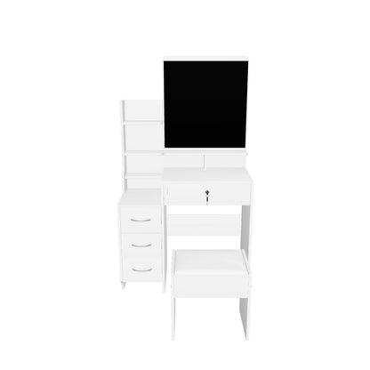 HOMCOM Schminktisch mit Hocker und Spiegel, Kosmetiktisch mit 4 Schubladen, 4 Stauraumfächern, Moderner Stil, 80x38x143 cm Weiß