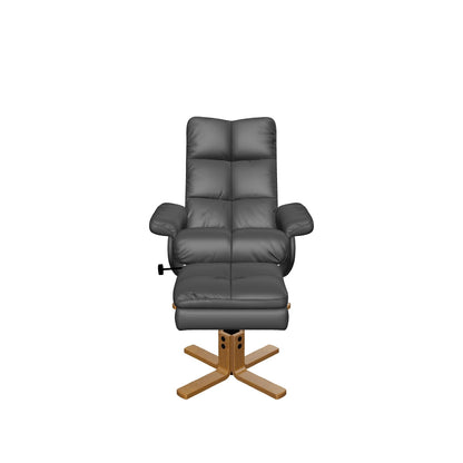 HOMCOM Rekliner s Podnožnikom i Prostora za Pohranu, Udobna TV Stolica s Funkcijom Nagibanja, 360° Okretna TV Stolica za Spavaću Sobu i Dnevni Boravak, Umjetna Koža, Crna