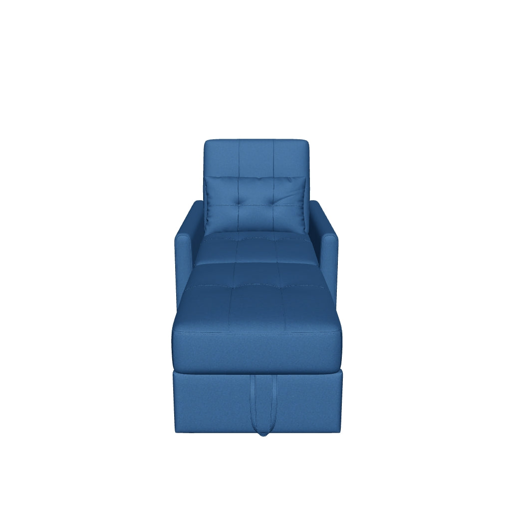 Single Sofa Bed, 3-Level Reclining Armchair to Bed, Linen-Effect Fabric with Cushion & Wheels, Space-Saving Sleeper Chair for Living Room or Guest Room, Blue, 69 x 82 x 85 cm