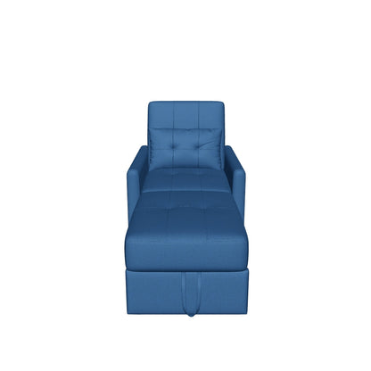 Single Sofa Bed, 3-Level Reclining Armchair to Bed, Linen-Effect Fabric with Cushion & Wheels, Space-Saving Sleeper Chair for Living Room or Guest Room, Blue, 69 x 82 x 85 cm