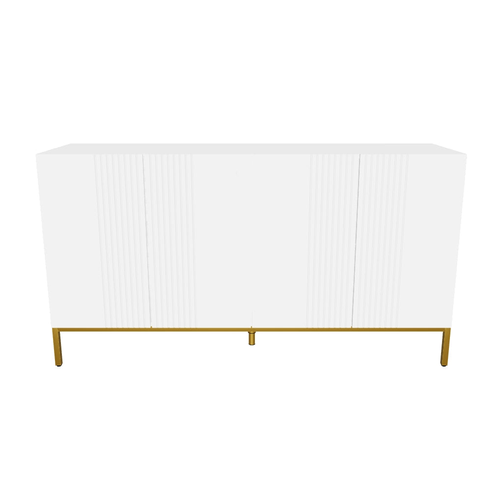 Contemporary Graphic Design Storage Buffet Cabinet with 2 Cupboards Adjustable Shelves White Wood Golden Metal