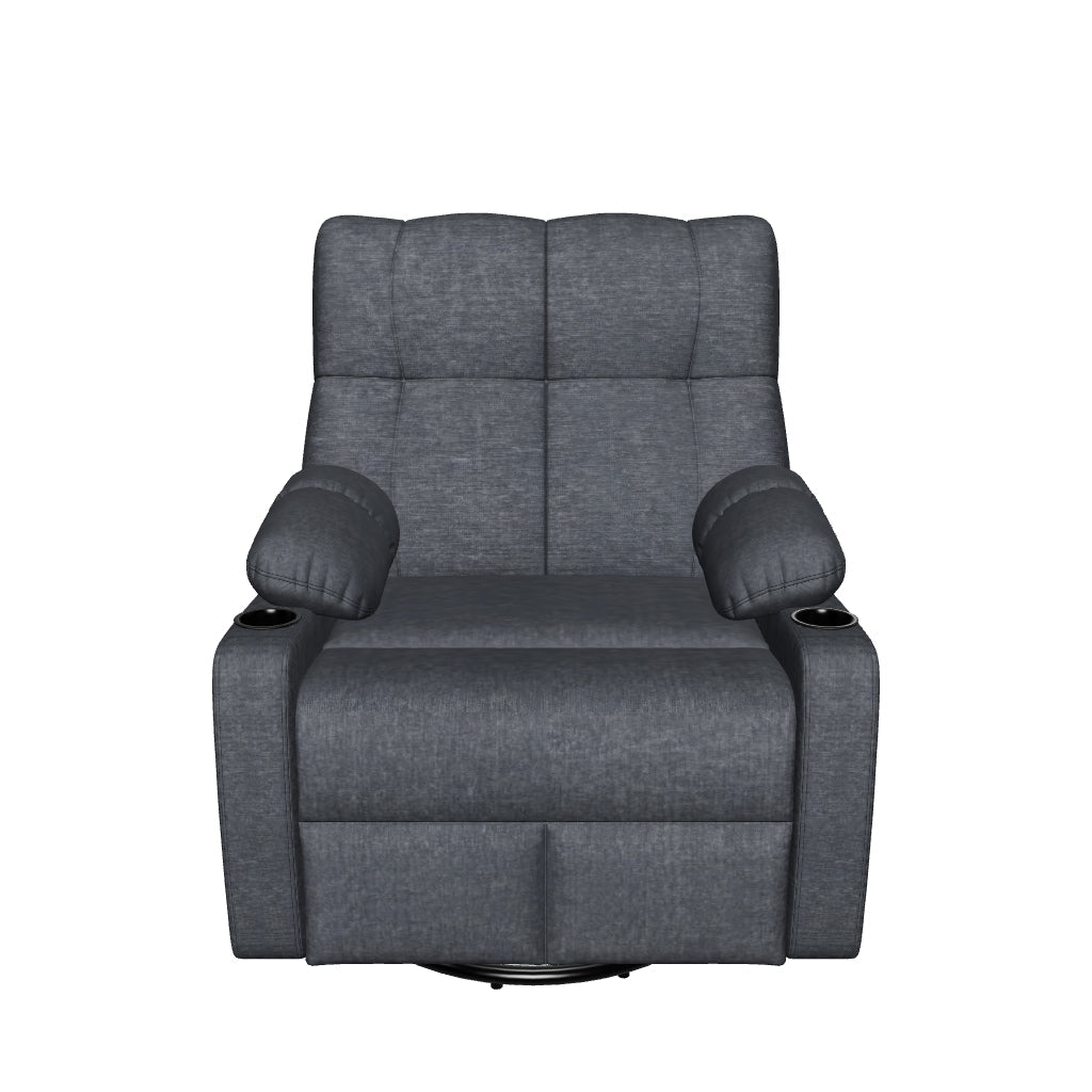 HOMCOM Fernsehsessel Relaxsessel mit Liegefunktion, Wippfunktion, drehbarem TV-Sessel mit Fußablage, Taschenfederung und Getränkehalter, für das Wohnzimmer, Dunkelgrau