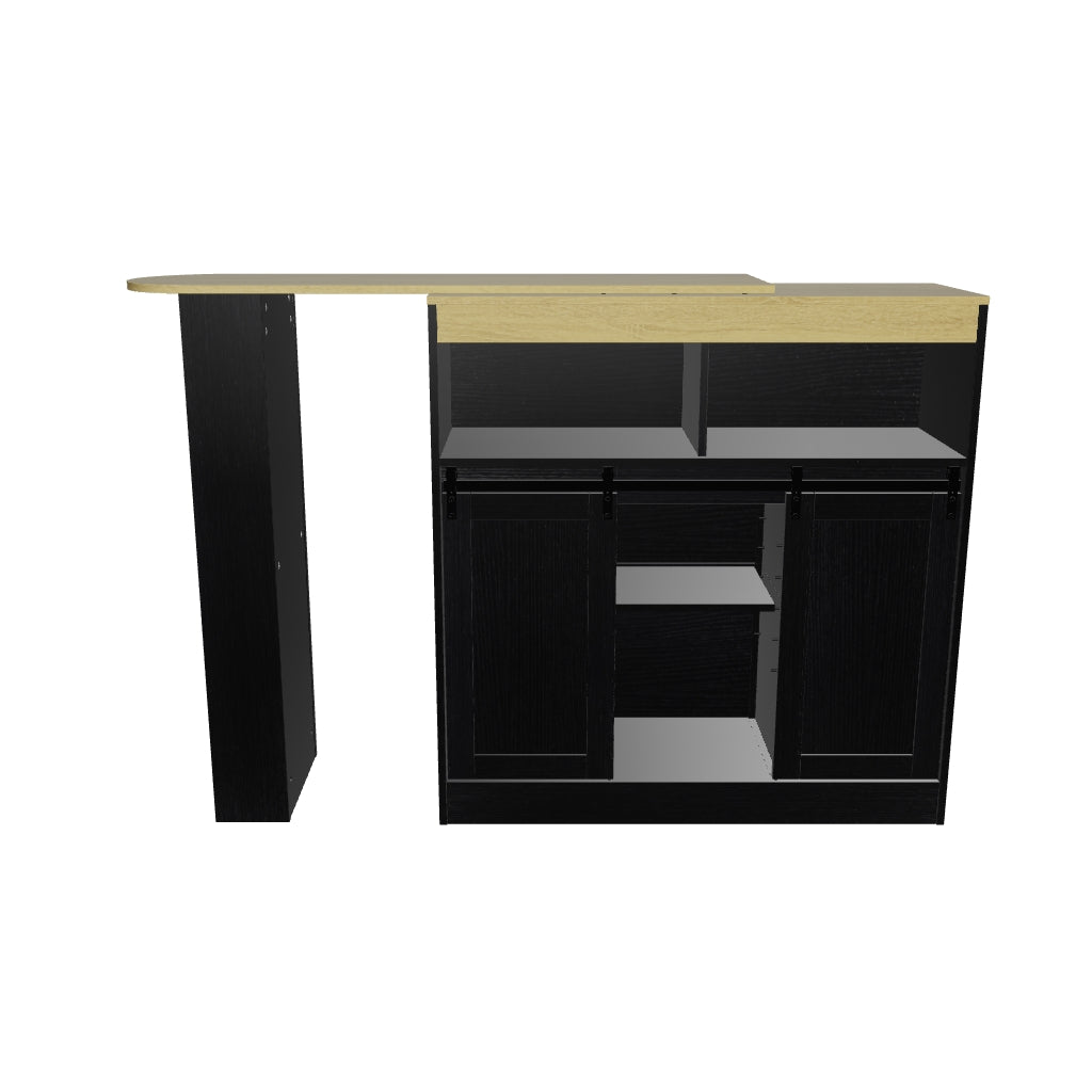 Table de Bar Extensible HOMCOM, Table à Manger Rotative à 360° avec Rangement, Table Haute Bistro, Comptoir de Cuisine avec 8 Étagères et 2 Portes Glissantes pour Salle à Manger 187,5 x 35 x 105 cm Noir