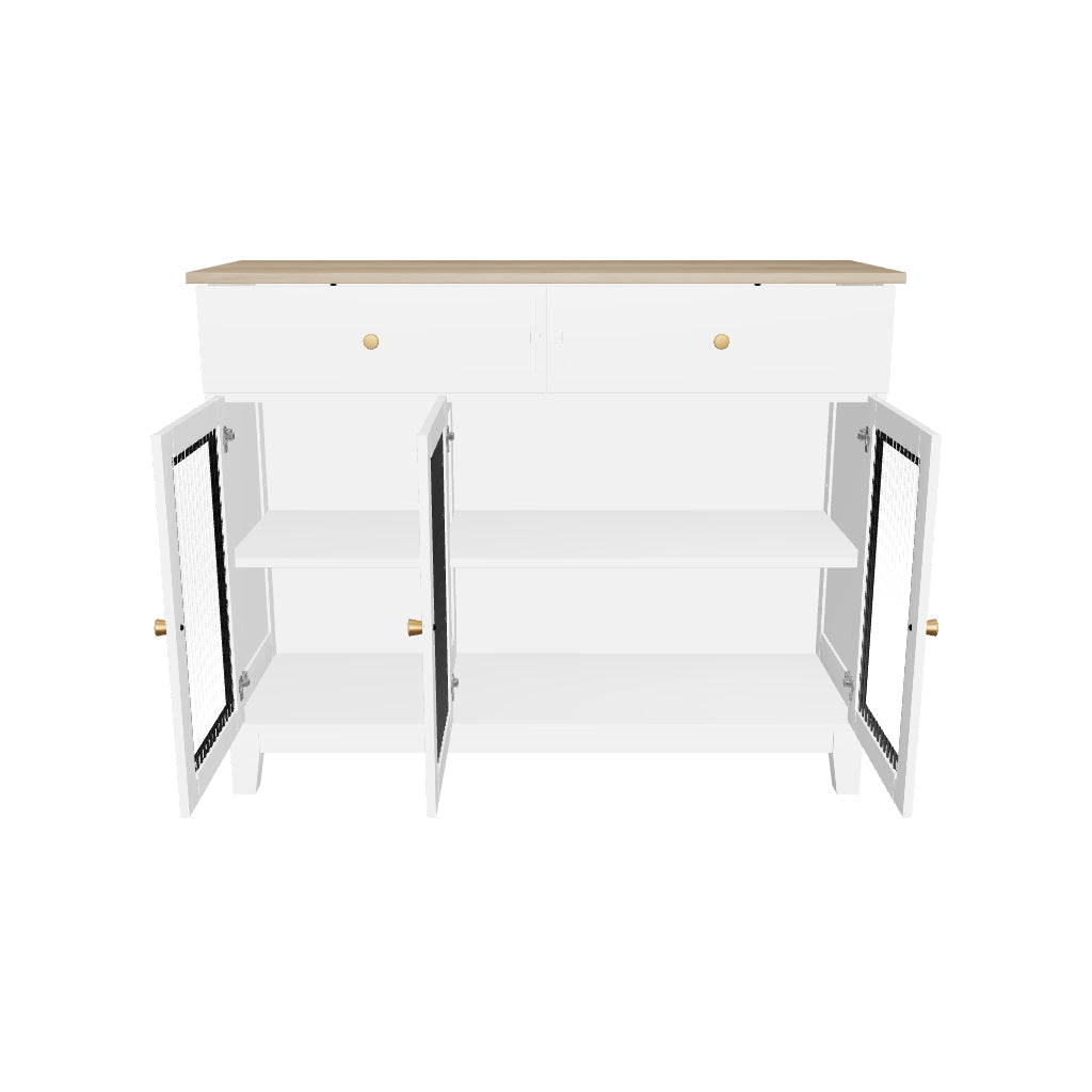 Sideboard Cabinet with Ribbed Glass Doors Modern Storage Sideboard with Drawers Adjustable Shelves Buffet Cabinet for Dining Room Living Room Entryway White 100 x 35 x 80.3 cm