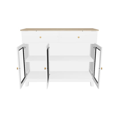 Sideboard Cabinet with Ribbed Glass Doors Modern Storage Sideboard with Drawers Adjustable Shelves Buffet Cabinet for Dining Room Living Room Entryway White 100 x 35 x 80.3 cm