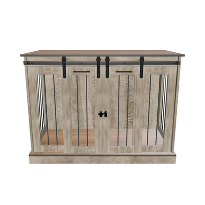 PawHut Hundebur Møbel med To Værelses Mulighed, 2 Døre Modern Metal Hundebur til Indendørs Brug, Indendørs Hundehus til Store Hunde op til 30 kg, 120 x 60 x 88,5 cm Eg