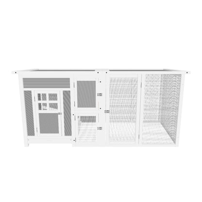 PawHut Hönshus för Lägande Höns med Vattentätt Tak och Utegård, Träboning, 160x75x80 cm, Grå och Vit