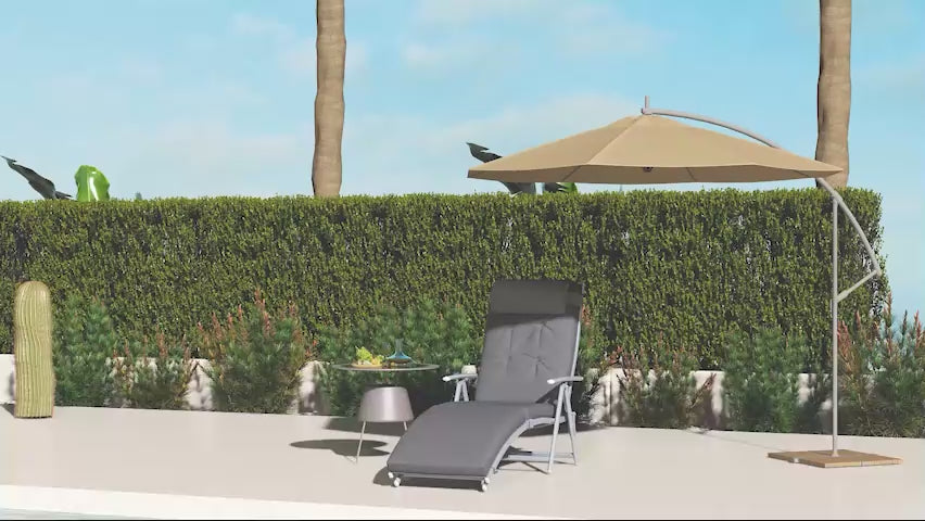 Load video: Foldable Sun Lounger with 7-Position Adjustable Backrest, Garden Recliner Chair with Head Pillow, Cushioned Textilene Seat, Armrests, Powder-Coated Metal Frame, Grey