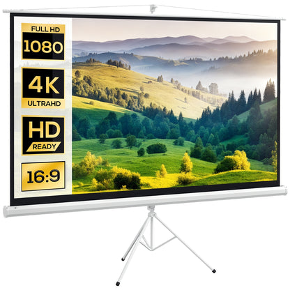 100-inch Projection Screen with Adjustable Height Tripod Stand, 4K HD 16:9 Screen ideal for home cinema, indoor/outdoor movies