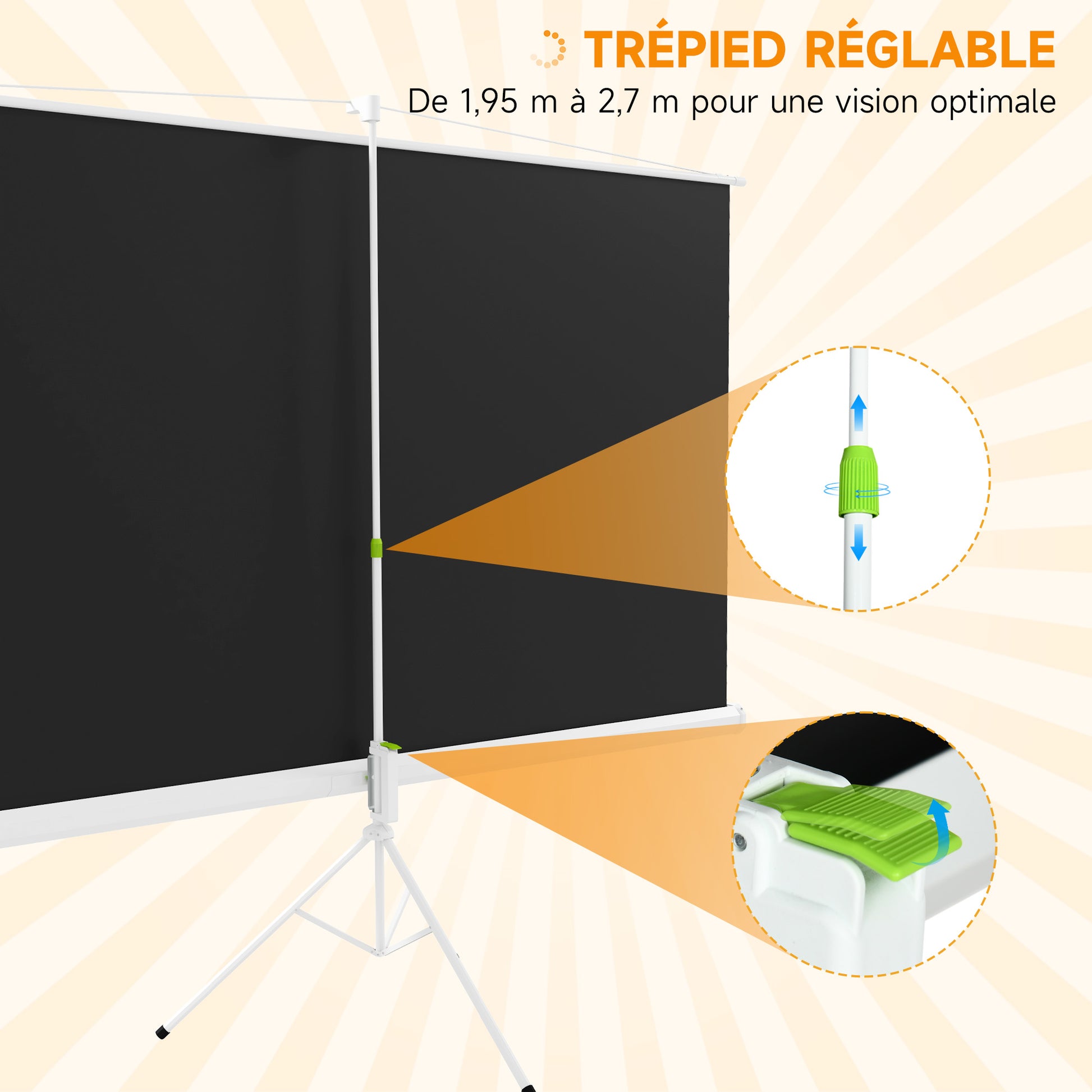 100-inch Projection Screen with Adjustable Height Tripod Stand, 4K HD 16:9 Screen ideal for home cinema, indoor/outdoor movies