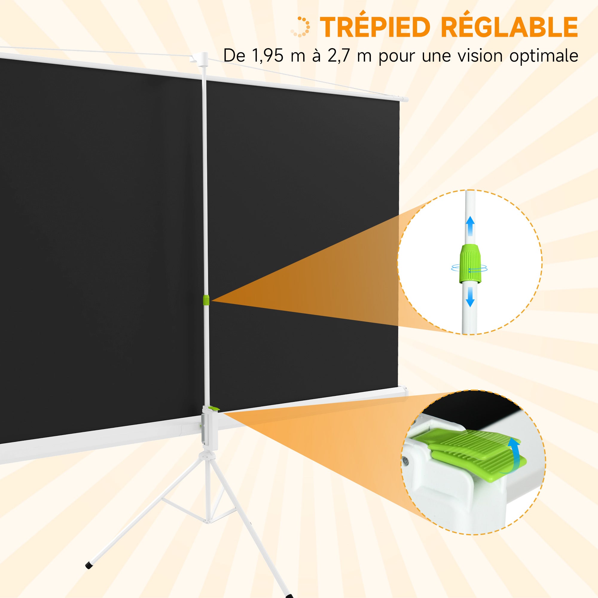 100-inch Projection Screen with Adjustable Height Tripod Stand, 4K HD 16:9 Screen ideal for home cinema, indoor/outdoor movies