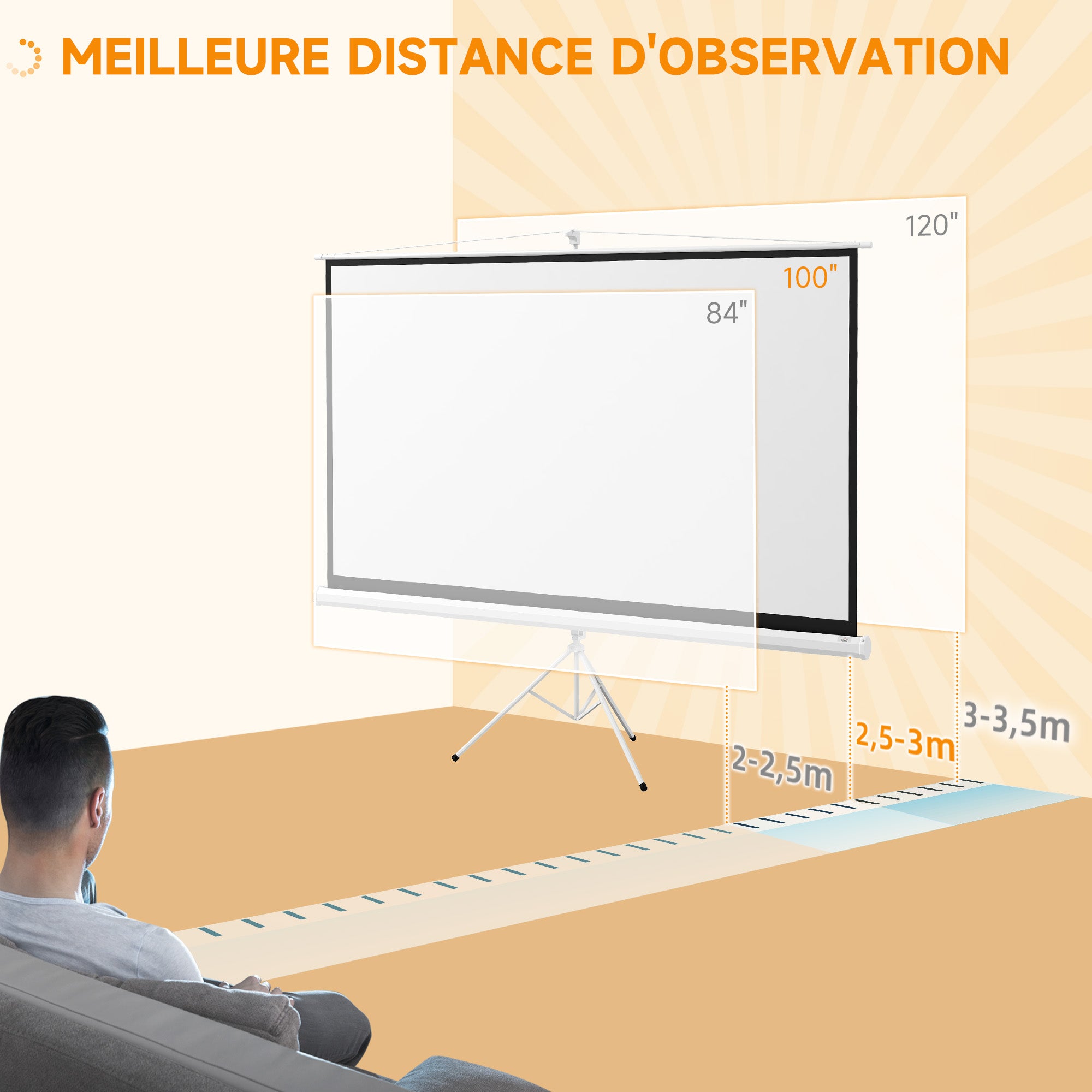 100-inch Projection Screen with Adjustable Height Tripod Stand, 4K HD 16:9 Screen ideal for home cinema, indoor/outdoor movies