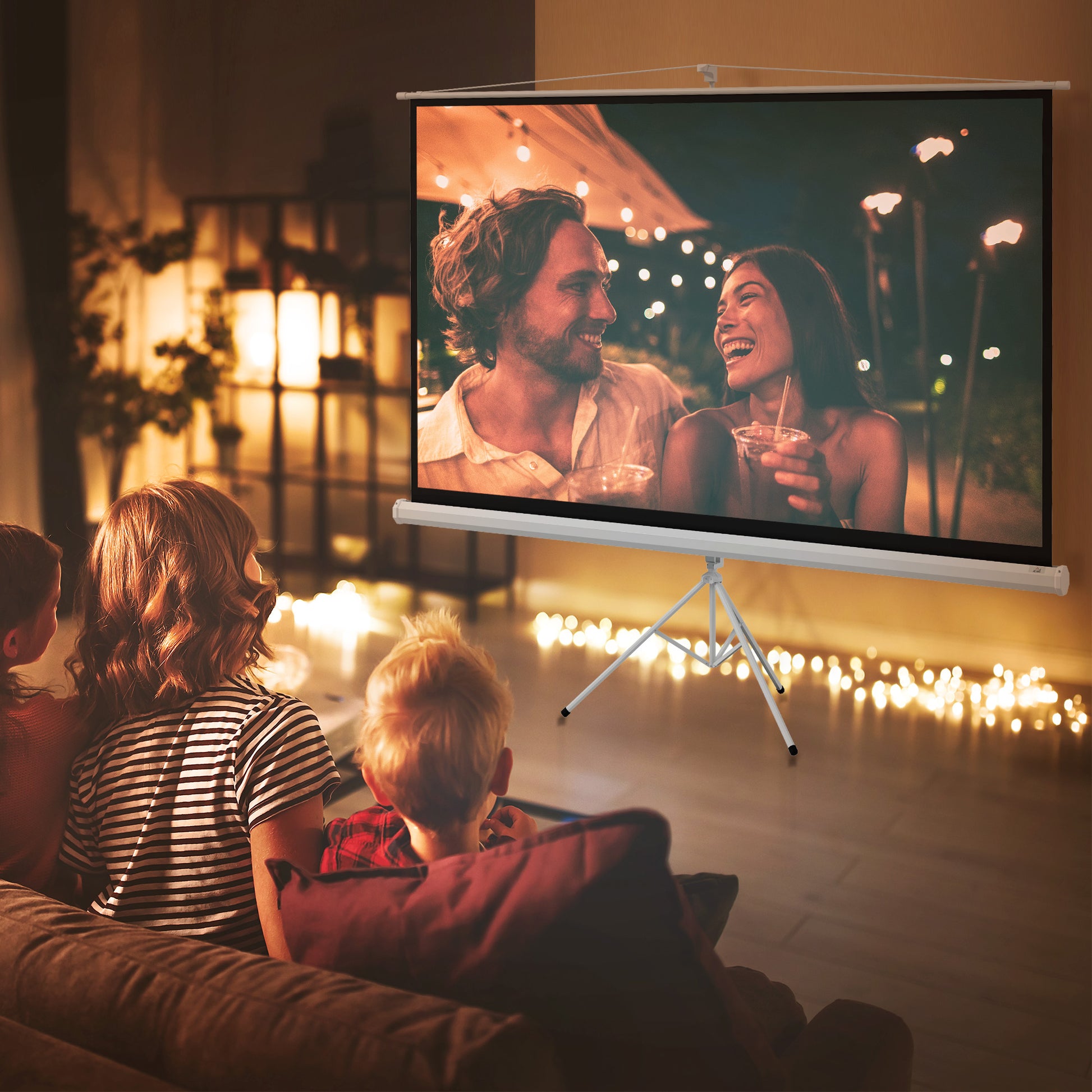 100-inch Projection Screen with Adjustable Height Tripod Stand, 4K HD 16:9 Screen ideal for home cinema, indoor/outdoor movies