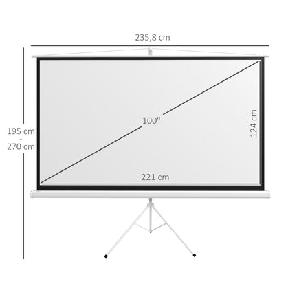 100-inch Projection Screen with Adjustable Height Tripod Stand, 4K HD 16:9 Screen ideal for home cinema, indoor/outdoor movies