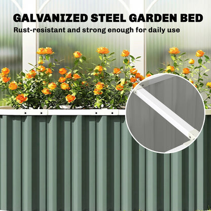 Galvanized Raised Metal Garden Bed, 136 x 53 x 61 cm (53.5" x 20.9" x 24") — Deep Planter with Protective Edges, Plant Labels & Gloves, Open-Bottom Herb Tray, Easy Assembly for Garden & Balcony