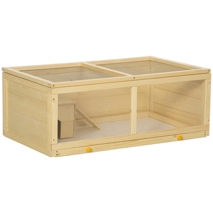 Wooden Hamster Cage 100x58x38 cm Rodent House with Flip-Top Lid Acrylic Panel Slide-Out Tray and Cabin for Rabbits Chinchillas Natural