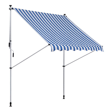 Clamp Awning with Hand Crank Adjustable Height Retractable Awning Dirt-Repellent, Weather-Resistant Balcony Awning 150cm Wide Patio Awning for Terrace Balcony Veranda Blue+White