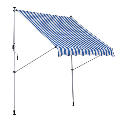 Clamp Awning with Hand Crank Adjustable Height Retractable Awning Dirt-Repellent, Weather-Resistant Balcony Awning 150cm Wide Patio Awning for Terrace Balcony Veranda Blue+White