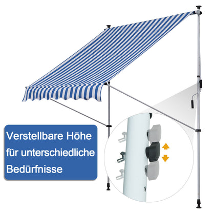 Clamp Awning with Hand Crank Adjustable Height Retractable Awning Dirt-Repellent, Weather-Resistant Balcony Awning 150cm Wide Patio Awning for Terrace Balcony Veranda Blue+White