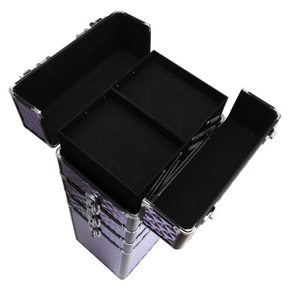 Professional Makeup Case with Universal Wheels, Different Levels, Extendable Handle, Makeup Trolley Aluminum Alloy 33.5x23x76/95.5 cm Violet
