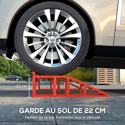 Set of 2 car access ramps, steel vehicle lifting ramp, non-slip, for vehicle maintenance and repair, for garage, home, workshop, red