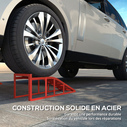 Set of 2 car access ramps, steel vehicle lifting ramp, non-slip, for vehicle maintenance and repair, for garage, home, workshop, red