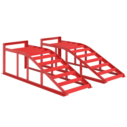 Set of 2 car access ramps, steel vehicle lifting ramp, non-slip, for vehicle maintenance and repair, for garage, home, workshop, red
