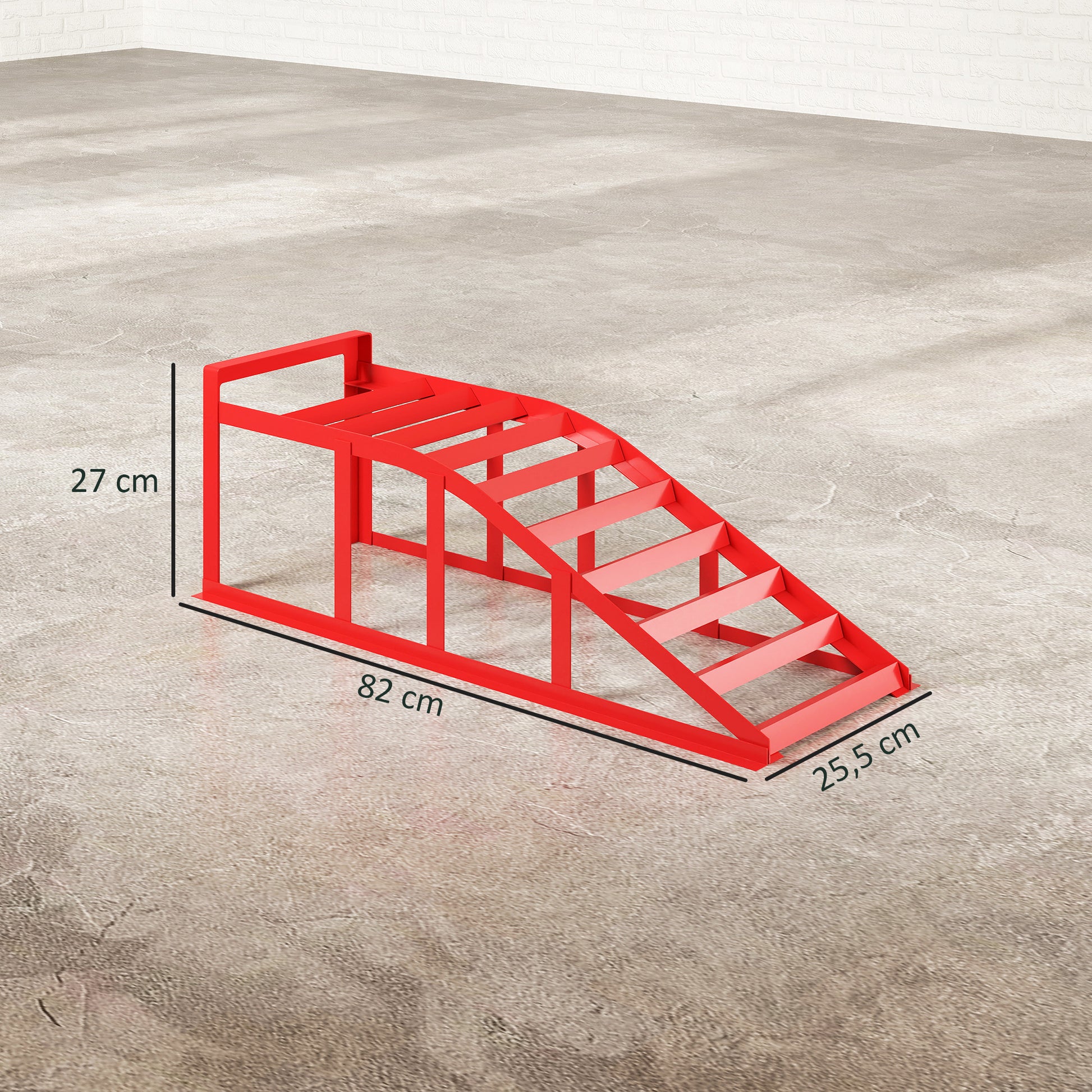 Set of 2 car access ramps, steel vehicle lifting ramp, non-slip, for vehicle maintenance and repair, for garage, home, workshop, red