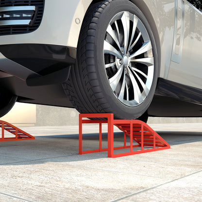 Set of 2 car access ramps, steel vehicle lifting ramp, non-slip, for vehicle maintenance and repair, for garage, home, workshop, red