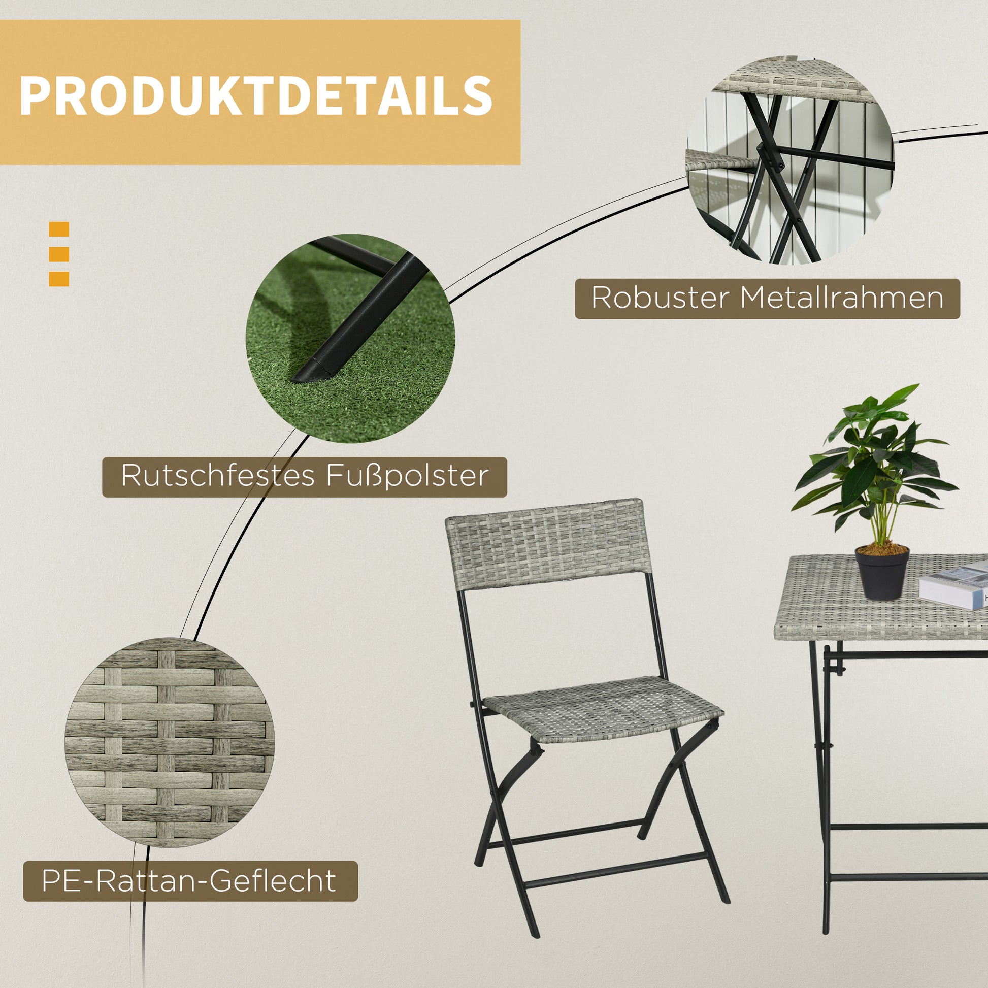 Poly Rattan Garden Furniture Set, Outdoor Lounge Balcony Furniture for 2 People, 3-Piece Seating Group, 2 Chairs, Table, Weather-resistant Garden Lounge for Garden, Terrace, Balcony, Light Grey