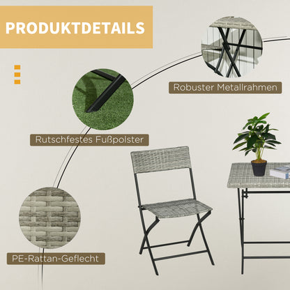 Poly Rattan Garden Furniture Set, Outdoor Lounge Balcony Furniture for 2 People, 3-Piece Seating Group, 2 Chairs, Table, Weather-resistant Garden Lounge for Garden, Terrace, Balcony, Light Grey