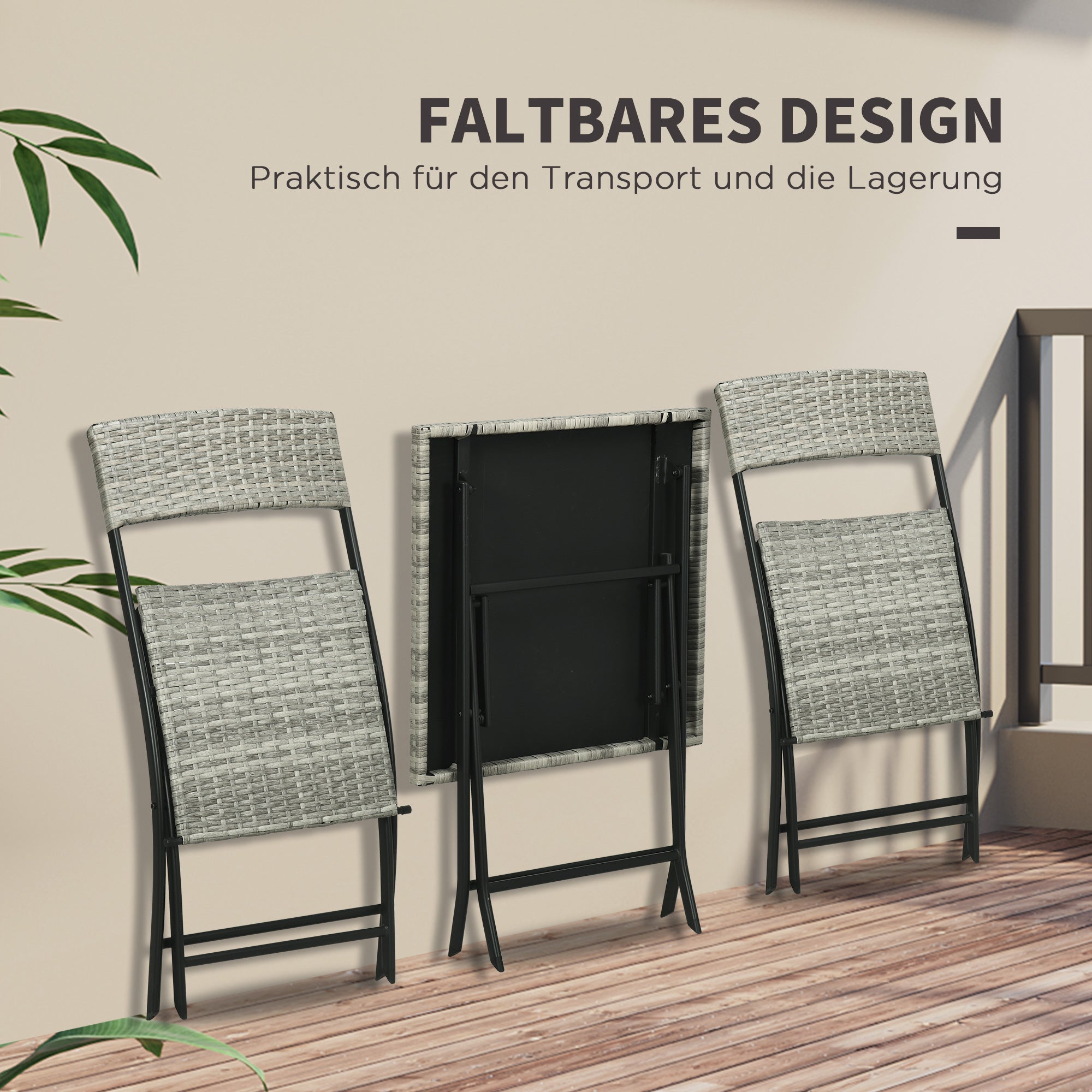 Poly Rattan Garden Furniture Set, Outdoor Lounge Balcony Furniture for 2 People, 3-Piece Seating Group, 2 Chairs, Table, Weather-resistant Garden Lounge for Garden, Terrace, Balcony, Light Grey