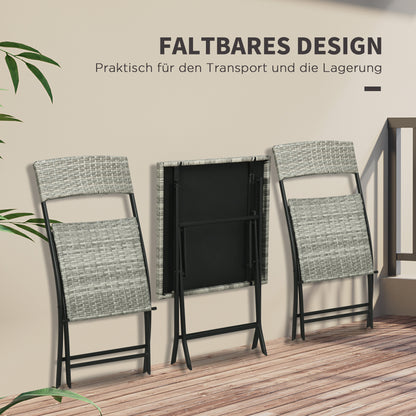 Poly Rattan Garden Furniture Set, Outdoor Lounge Balcony Furniture for 2 People, 3-Piece Seating Group, 2 Chairs, Table, Weather-resistant Garden Lounge for Garden, Terrace, Balcony, Light Grey