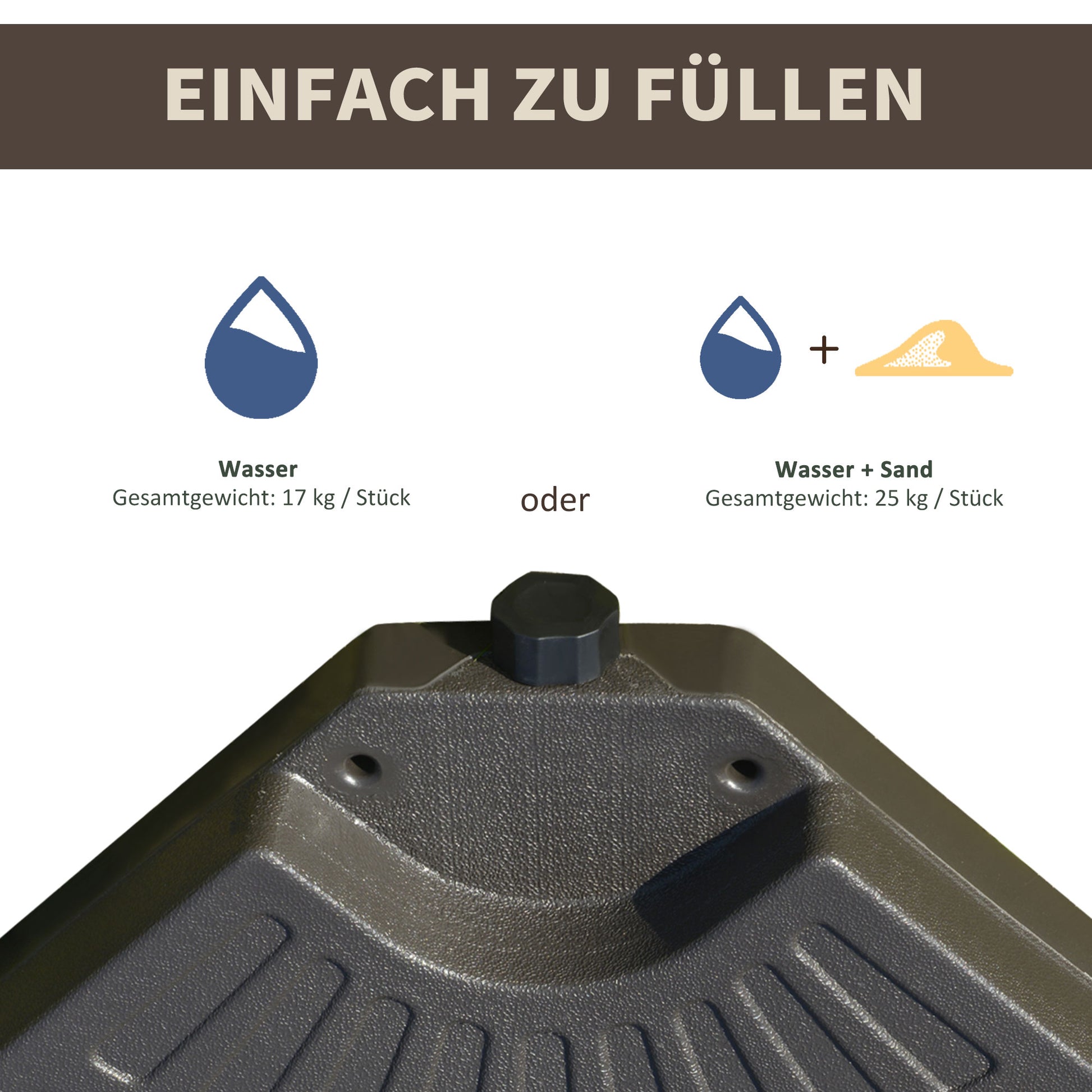 Umbrella Stand 4-piece, Umbrella Weight Base, Umbrella Stand, Ground Cross Fillable with Sand/Water up to 25/17 kg, Umbrella Base Weights HDPE Coffee