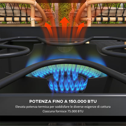 Camping Gas Stove with 2 Burners 150,000 BTU, Metal Camping Stove with Removable Legs, Black