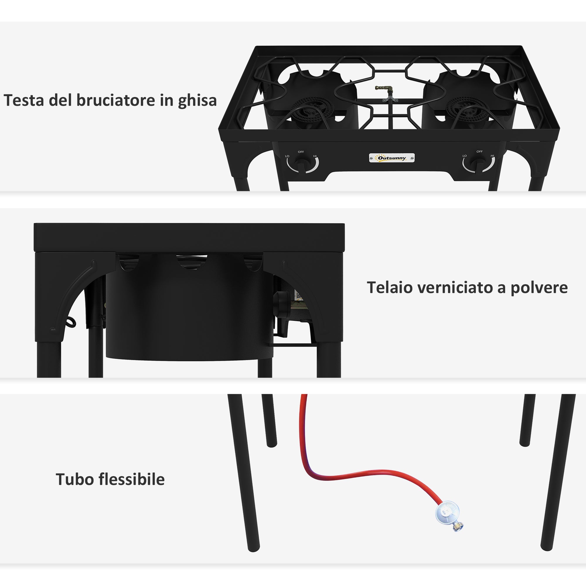 Camping Gas Stove with 2 Burners 150,000 BTU, Metal Camping Stove with Removable Legs, Black