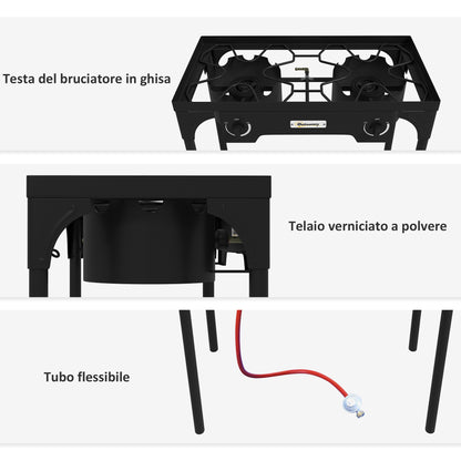 Camping Gas Stove with 2 Burners 150,000 BTU, Metal Camping Stove with Removable Legs, Black