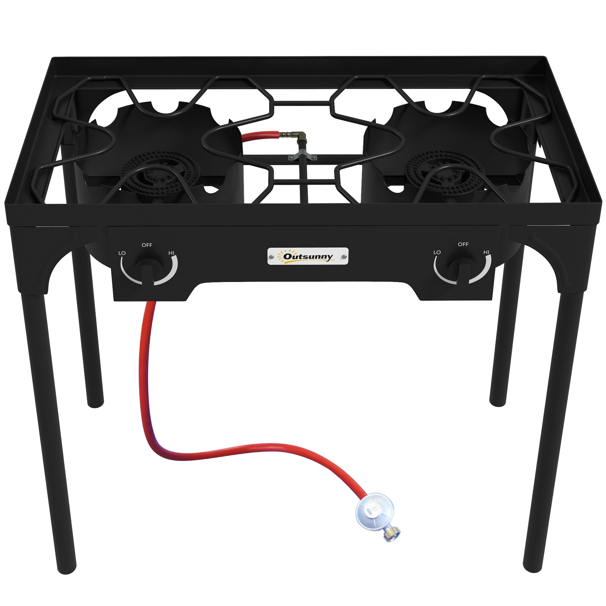 Camping Gas Stove with 2 Burners 150,000 BTU, Metal Camping Stove with Removable Legs, Black