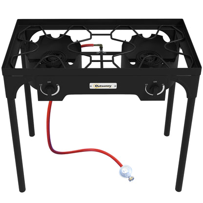 Camping Gas Stove with 2 Burners 150,000 BTU, Metal Camping Stove with Removable Legs, Black