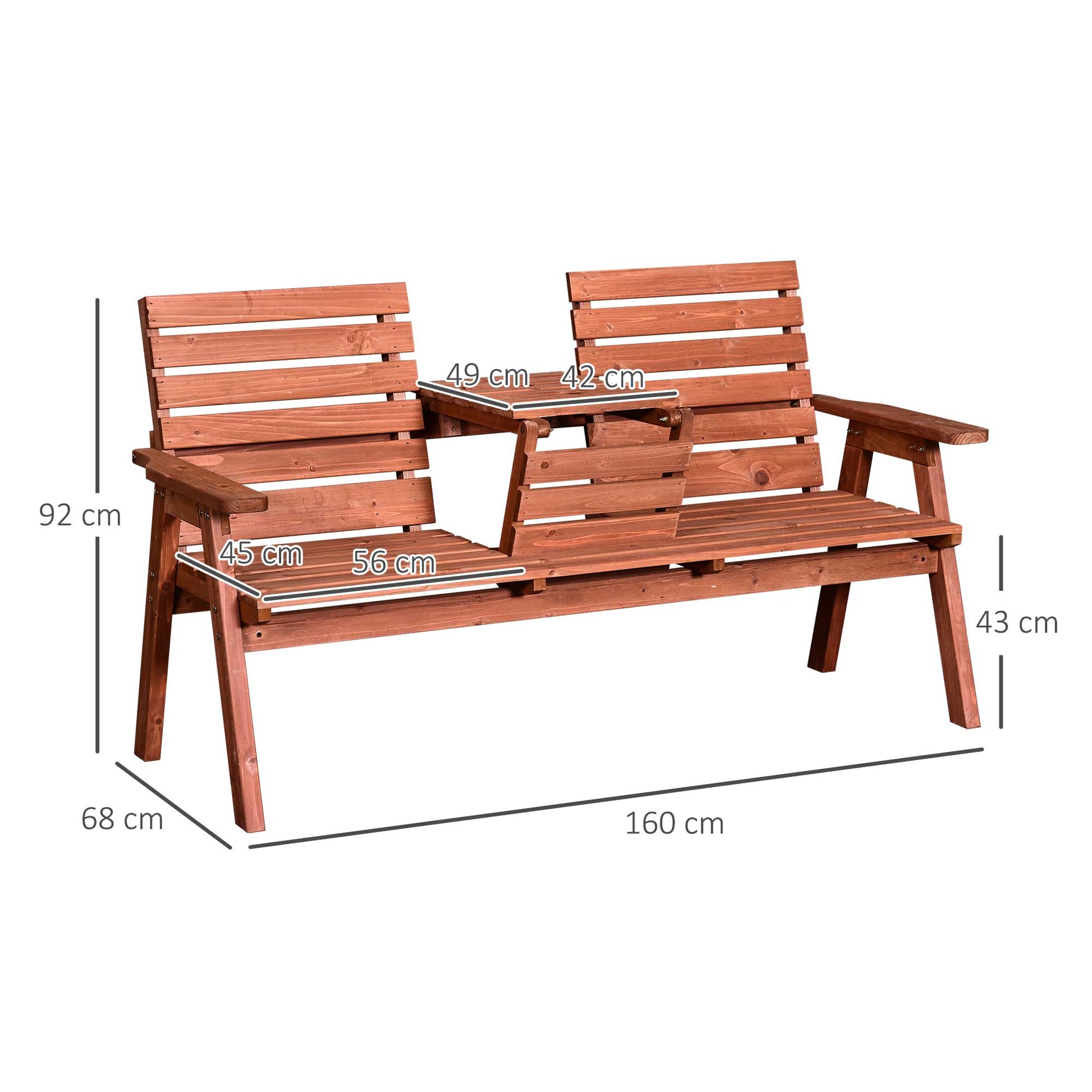Outdoor Bench in Fir Wood 2 or 3 Seater, Convertible Table into a Seat, Waterproof, 160x68x92cm
