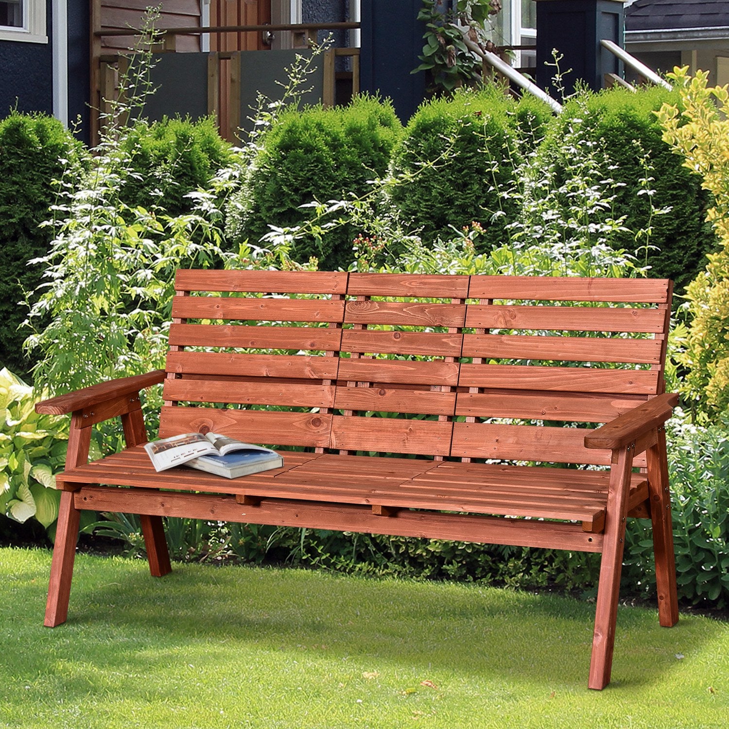 Outdoor Bench in Fir Wood 2 or 3 Seater, Convertible Table into a Seat, Waterproof, 160x68x92cm