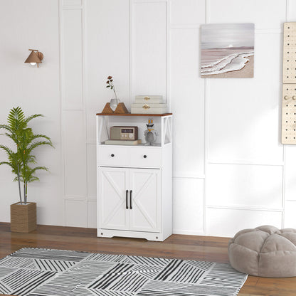 Living Room Sideboard Multi-purpose Cabinet with Shelves Drawers Barn Doors Buffet for Kitchen Bedroom 60x31x108 cm White