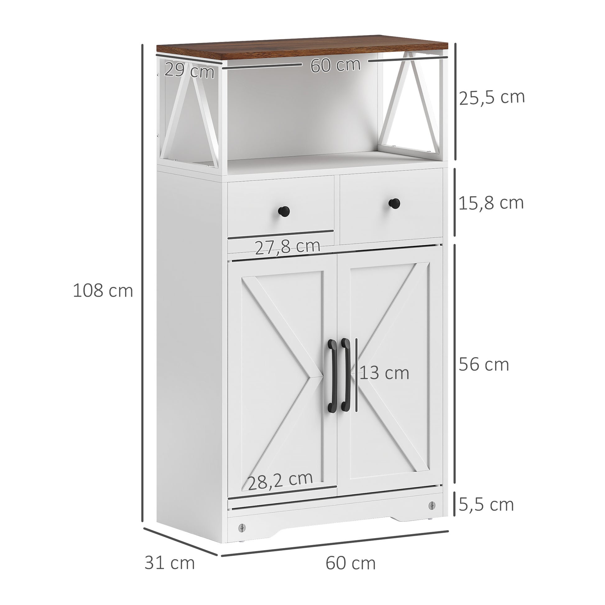 Living Room Sideboard Multi-purpose Cabinet with Shelves Drawers Barn Doors Buffet for Kitchen Bedroom 60x31x108 cm White
